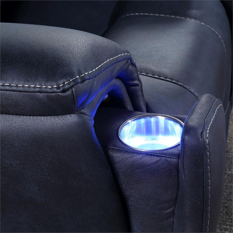 Bowery Hill Transitional Faux Leather Power Media Recliner in Blue