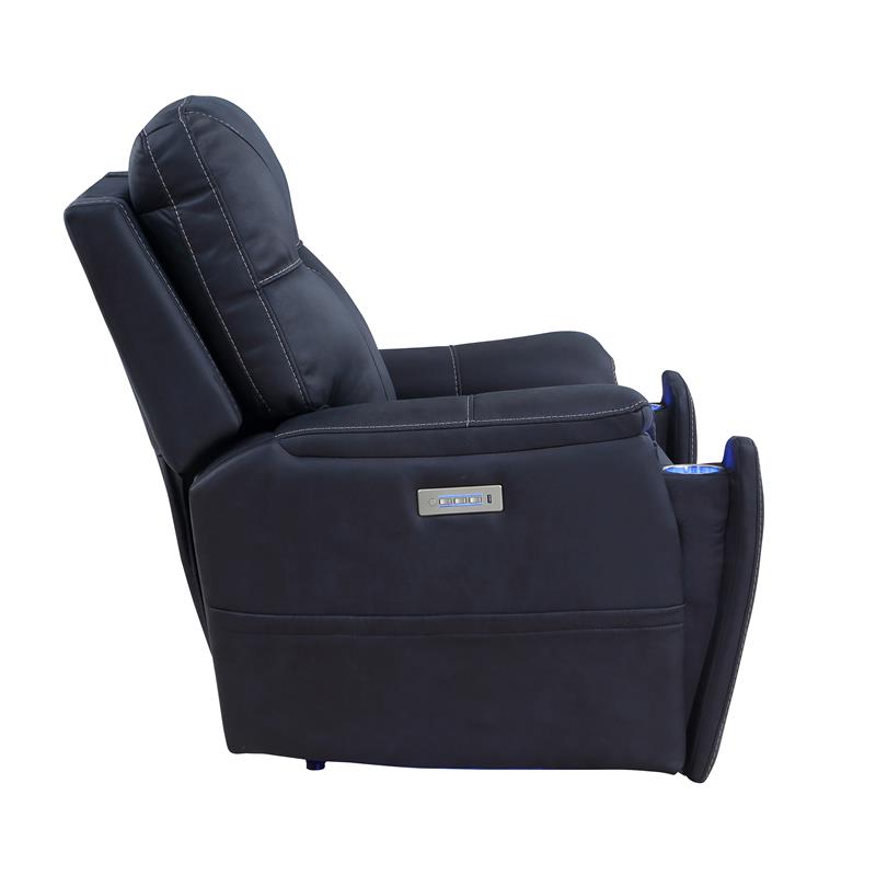 Bowery Hill Transitional Faux Leather Power Media Recliner in Blue