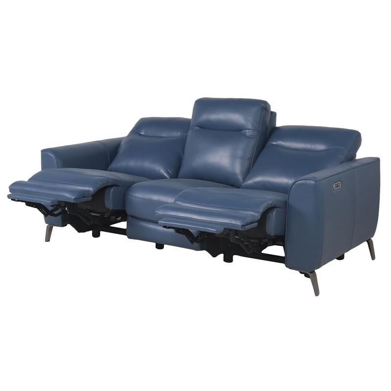 Bowery Hill Modern Top Grain Leather 3-piece Power Reclining Set in Blue
