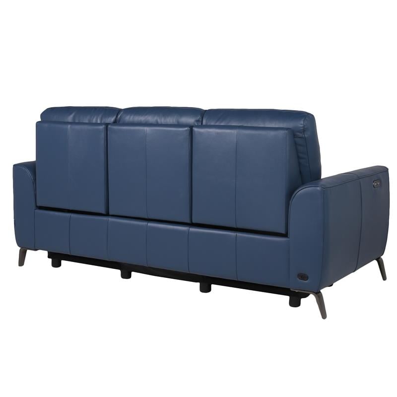 Bowery Hill Modern Top Grain Leather 3-piece Power Reclining Set in Blue