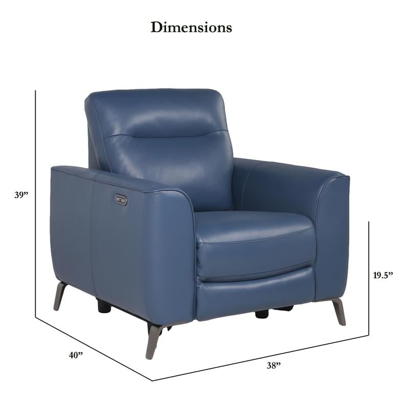 Bowery Hill Modern Top Grain Leather 3-piece Power Reclining Set in Blue