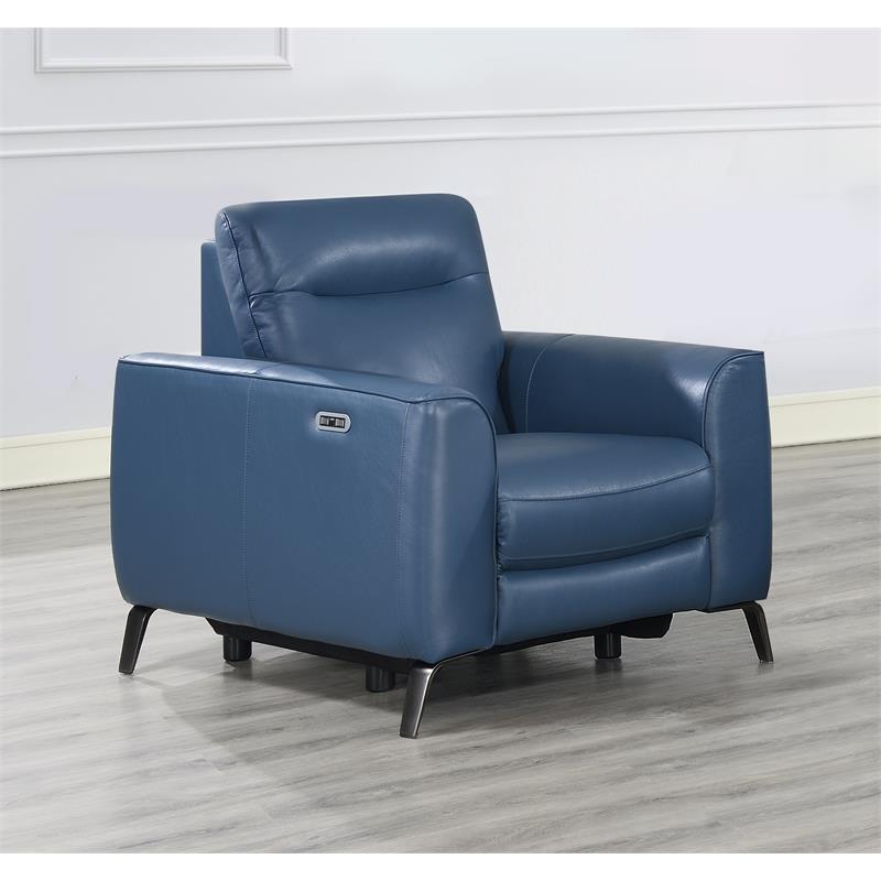 Bowery Hill Modern Top Grain Leather 3-piece Power Reclining Set in Blue