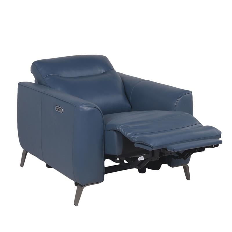 Bowery Hill Modern Top Grain Leather 3-piece Power Reclining Set in Blue