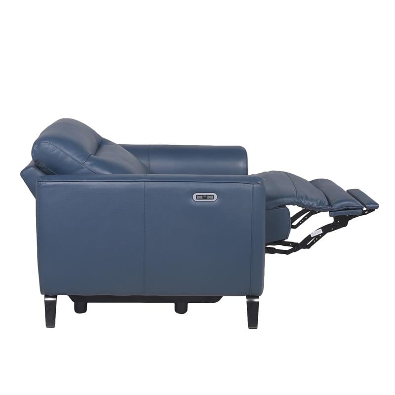 Bowery Hill Modern Top Grain Leather 3-piece Power Reclining Set in Blue