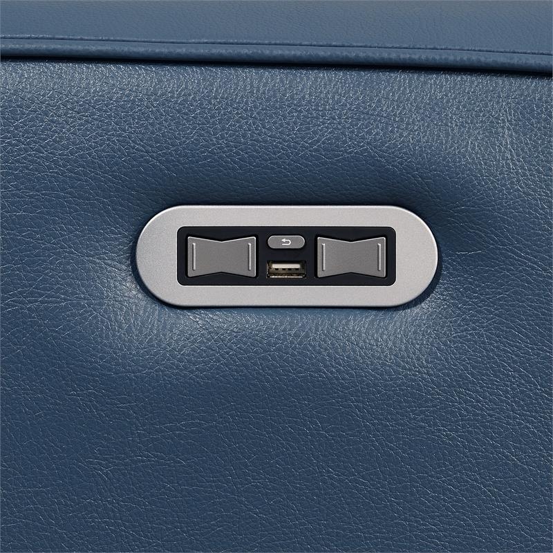 Bowery Hill Modern Top Grain Leather 3-piece Power Reclining Set in Blue