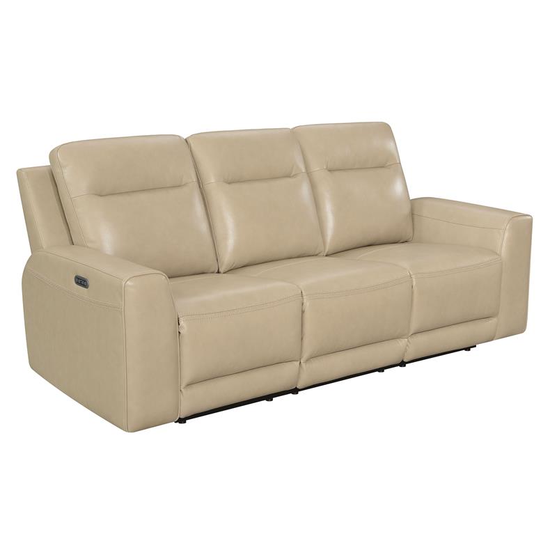 Bowery Hill Transitional Sand Leather Power Reclining 3-Piece Set in Beige