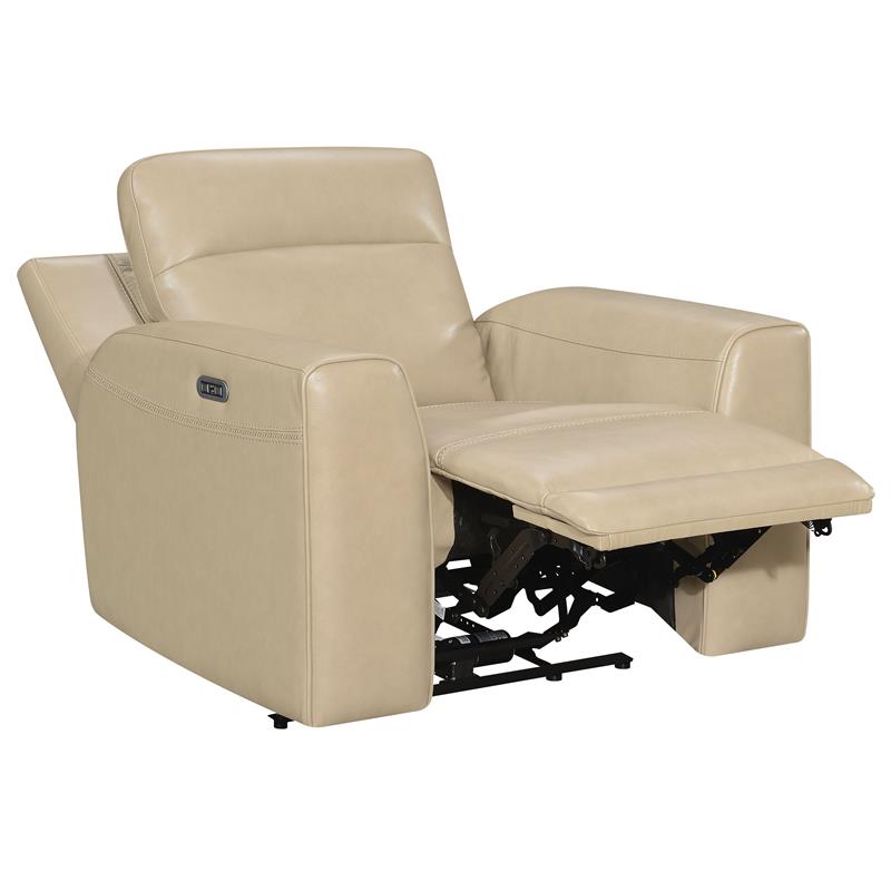 Bowery Hill Transitional Sand Leather Power Reclining 3-Piece Set in Beige