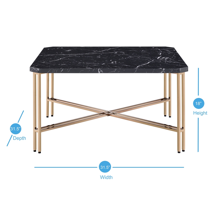 Bowery Hill Transitional Faux Marble Square Cocktail Table in Black