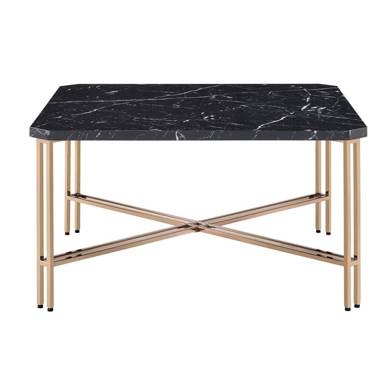Bowery Hill Transitional Faux Marble Square Cocktail Table in Black