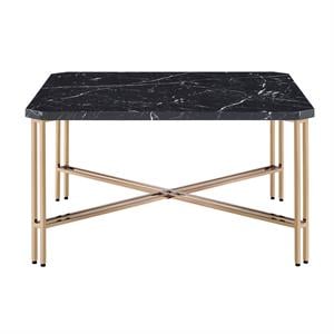 Bowery Hill Transitional Faux Marble Square Cocktail Table in Black