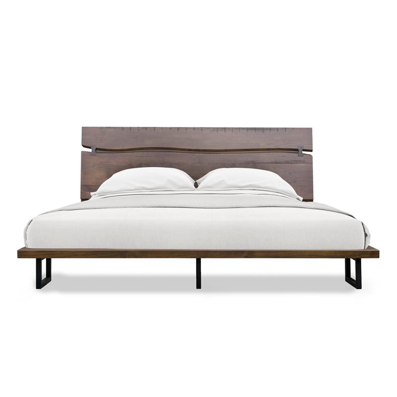 Bowery Hill Modern Solid Wood King Platform Bed in Distressed Cocoa