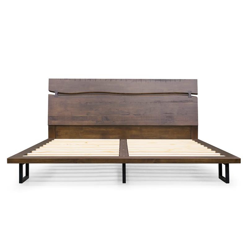 Bowery Hill Modern Solid Wood King Platform Bed in Distressed Cocoa