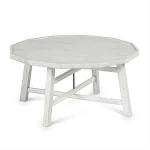 Bowery Hill Modern Wood Cocktail Table in Distressed Alabaster White