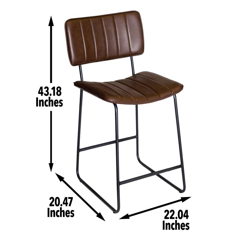 Bowery Hill Mid-Century Metal & Faux Leather Commercial Grade Bar Stool in Brown
