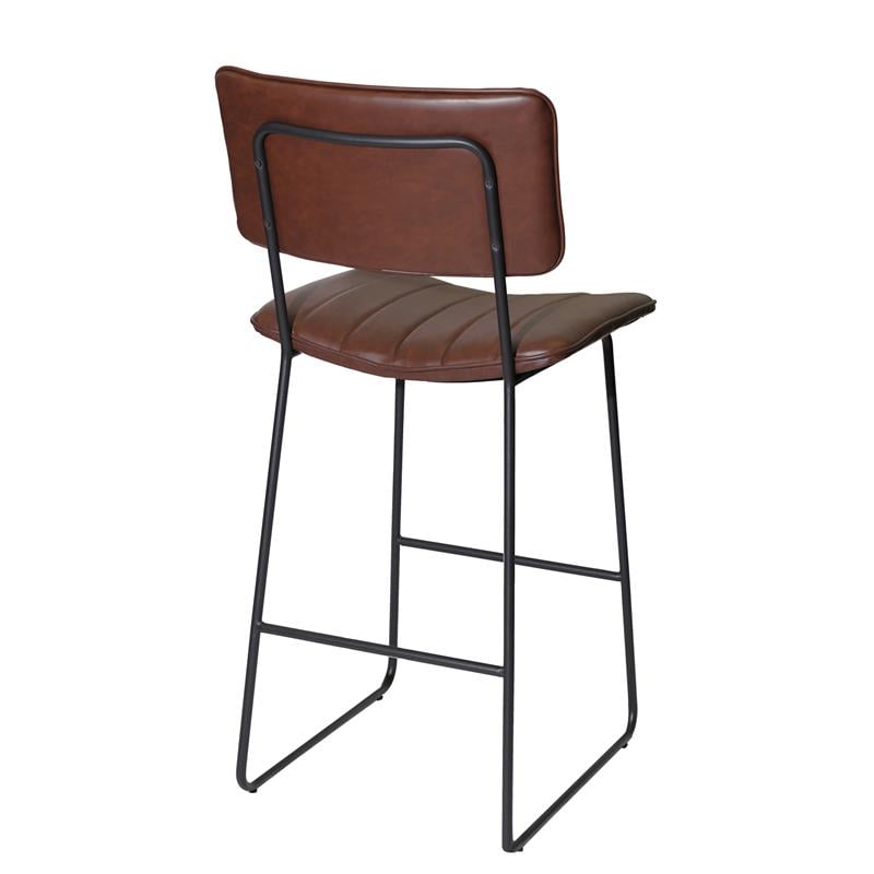 Bowery Hill Mid-Century Metal & Faux Leather Commercial Grade Bar Stool in Brown