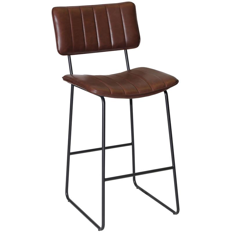 Bowery Hill Mid-Century Metal & Faux Leather Commercial Grade Bar Stool in Brown