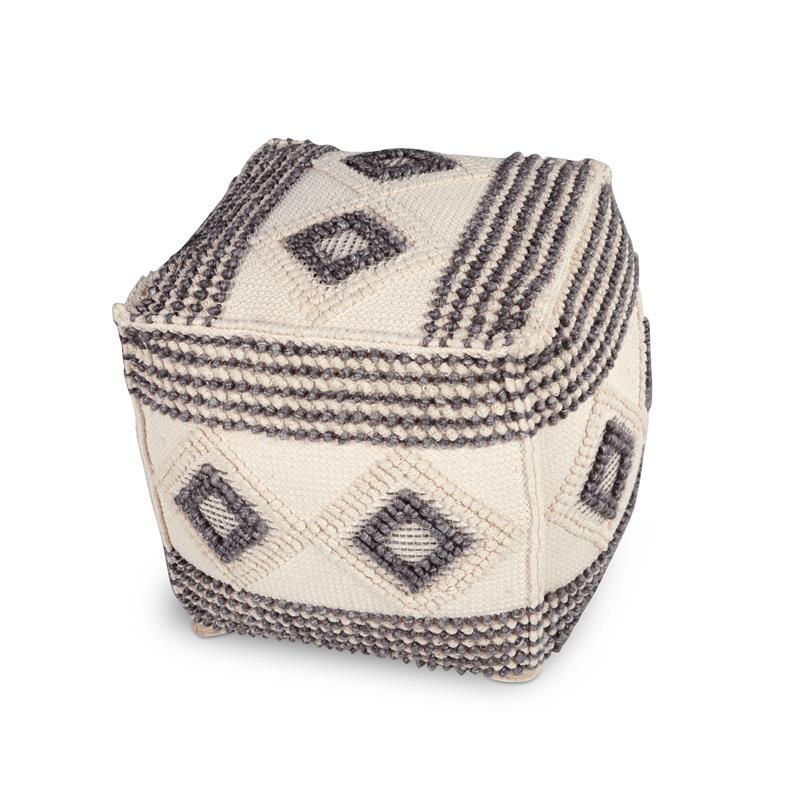 Bowery Hill Wool Ivory/Gray/Black Pouf Square Handwoven 18