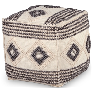 Bowery Hill Wool Ivory/Gray/Black Pouf Square Handwoven 18&quot Assembled