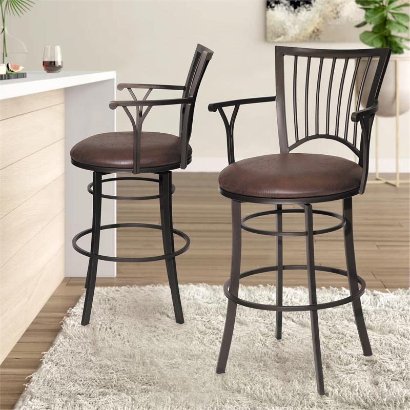 Bowery Hill Transitional Metal Swivel Bar Stool with Microsuede Seat in Brown