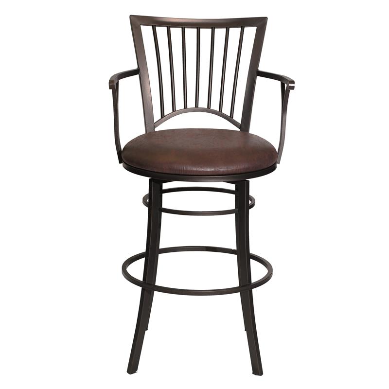 Bowery Hill Transitional Metal Swivel Bar Stool with Microsuede Seat in Brown