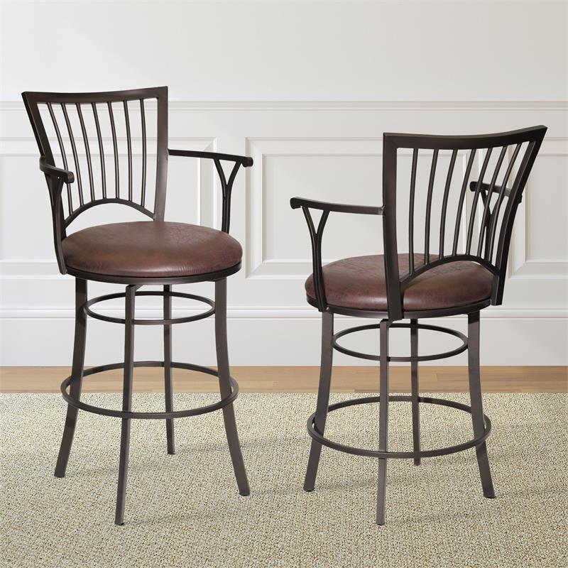 Bowery Hill Transitional Metal Swivel Bar Stool with Microsuede Seat in Brown