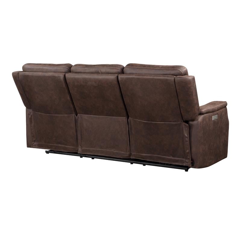 Bowery Hill Contemporary Faux Leather Dual Power Reclining Sofa in Mahogany