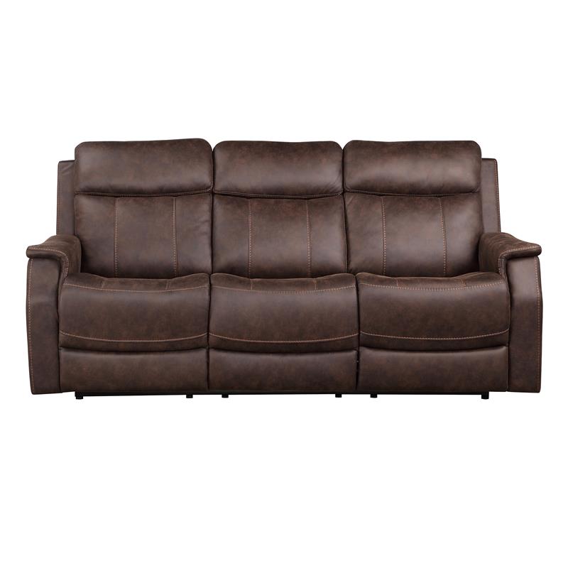 Bowery Hill Contemporary Faux Leather Dual Power Reclining Sofa in Mahogany