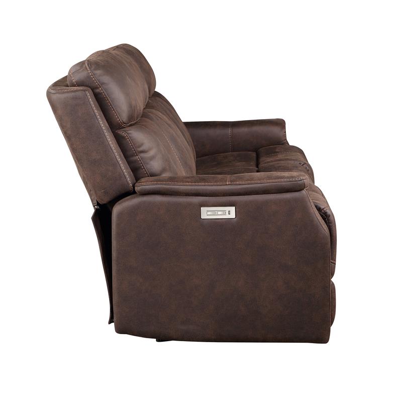 Bowery Hill Contemporary Faux Leather Dual Power Reclining Sofa in Mahogany
