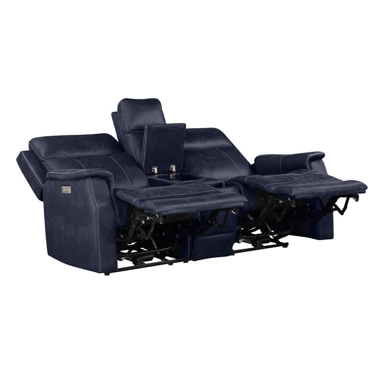 Bowery Hill Contemporary Faux Leather 3-piece Dual Power Reclining Set in Blue
