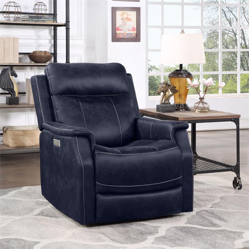 Bowery Hill Contemporary Faux Leather 3-piece Dual Power Reclining Set in Blue