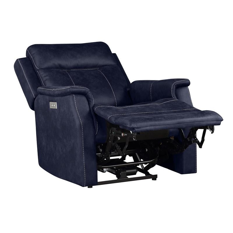 Bowery Hill Contemporary Faux Leather 3-piece Dual Power Reclining Set in Blue