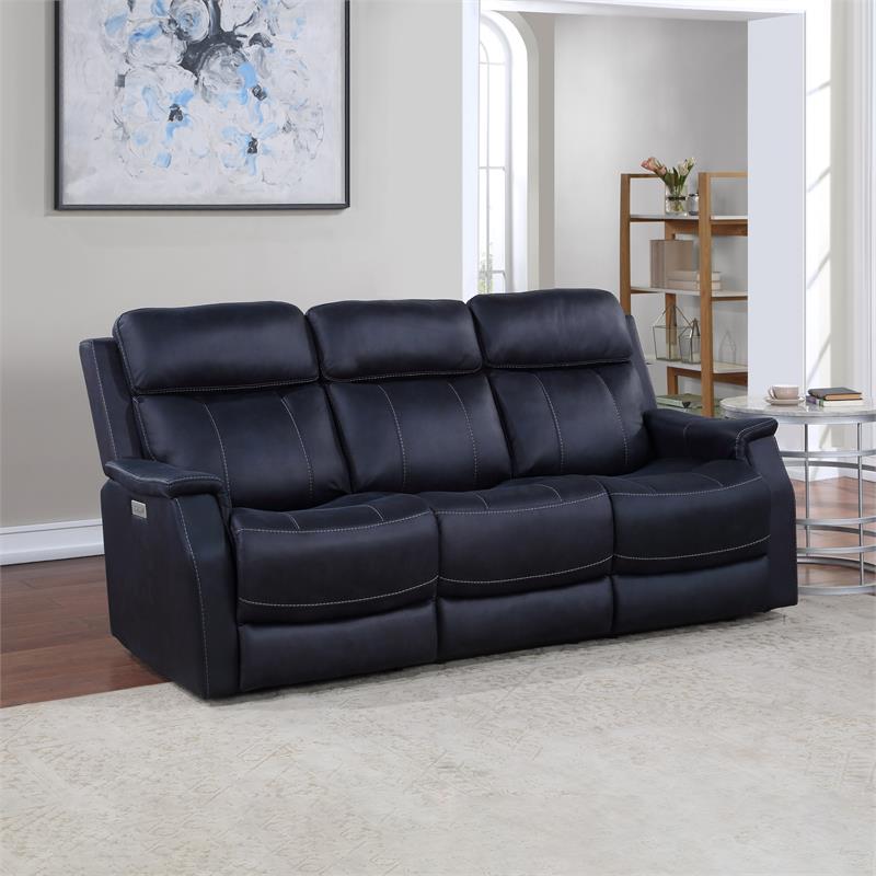 Bowery Hill Contemporary Faux Leather 3-piece Dual Power Reclining Set in Blue