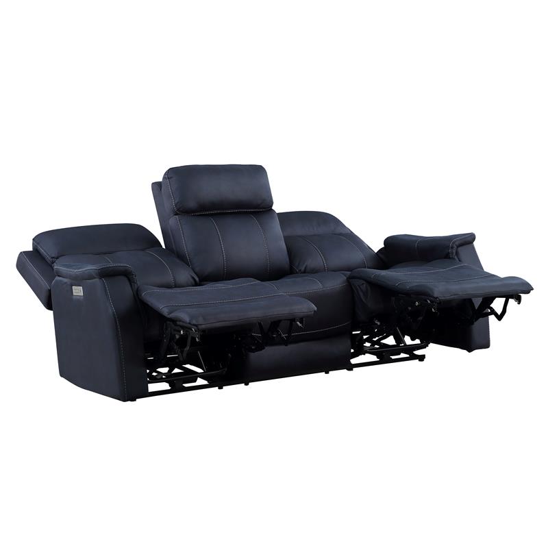 Bowery Hill Contemporary Faux Leather 3-piece Dual Power Reclining Set in Blue