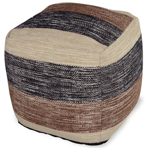 Bowery Hill Transitional Square Handwoven Wool Pouf in Beige/Brown/Black