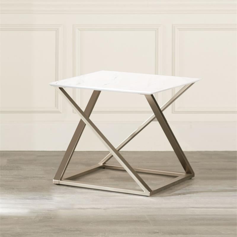 Bowery Hill Contemporary Square Faux Marble Mixed Media End Table in White