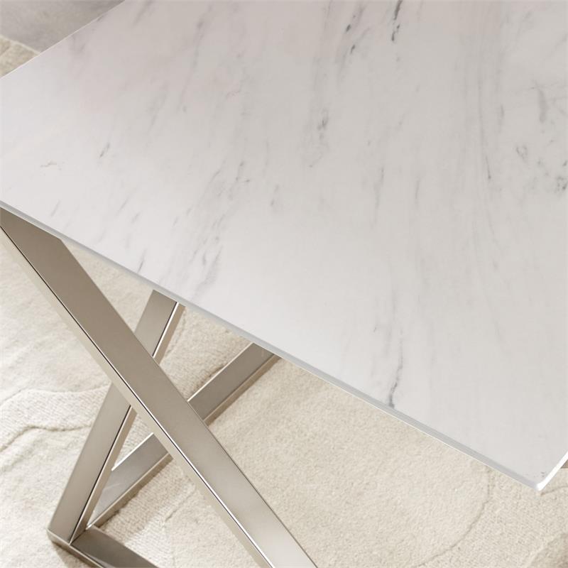Bowery Hill Contemporary Square Faux Marble Mixed Media End Table in White