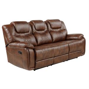 bowery hill transitional faux leather recliner sofa in cherry finish