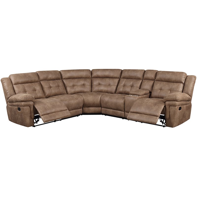 Bowery Hill Transitional 3-Piece Microfiber Reclining Sectional in Cocoa Brown