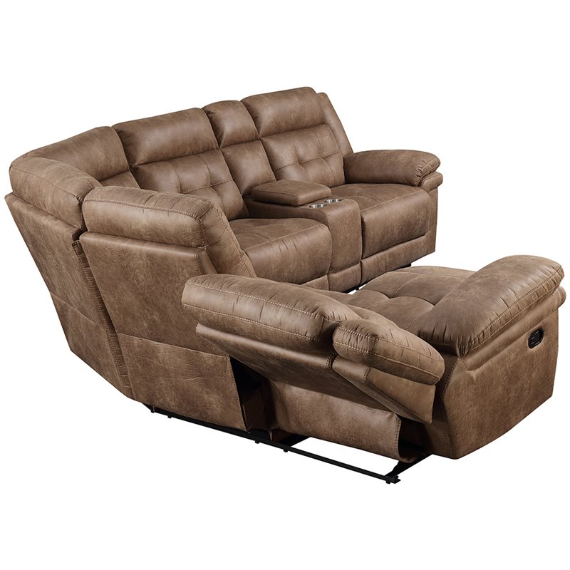 Bowery Hill Transitional 3-Piece Microfiber Reclining Sectional in Cocoa Brown