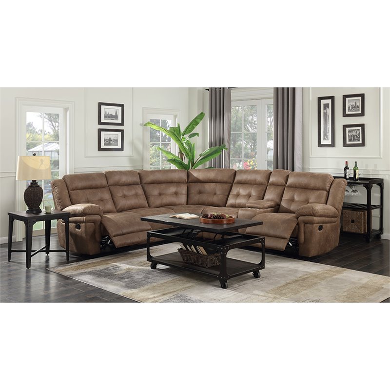 Bowery Hill Transitional 3-Piece Microfiber Reclining Sectional in Cocoa Brown