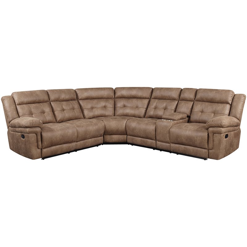 Bowery Hill Transitional 3-Piece Microfiber Reclining Sectional in Cocoa Brown