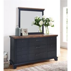 bowery hill farmhouse nine-drawer wood dresser and mirror in chocolate