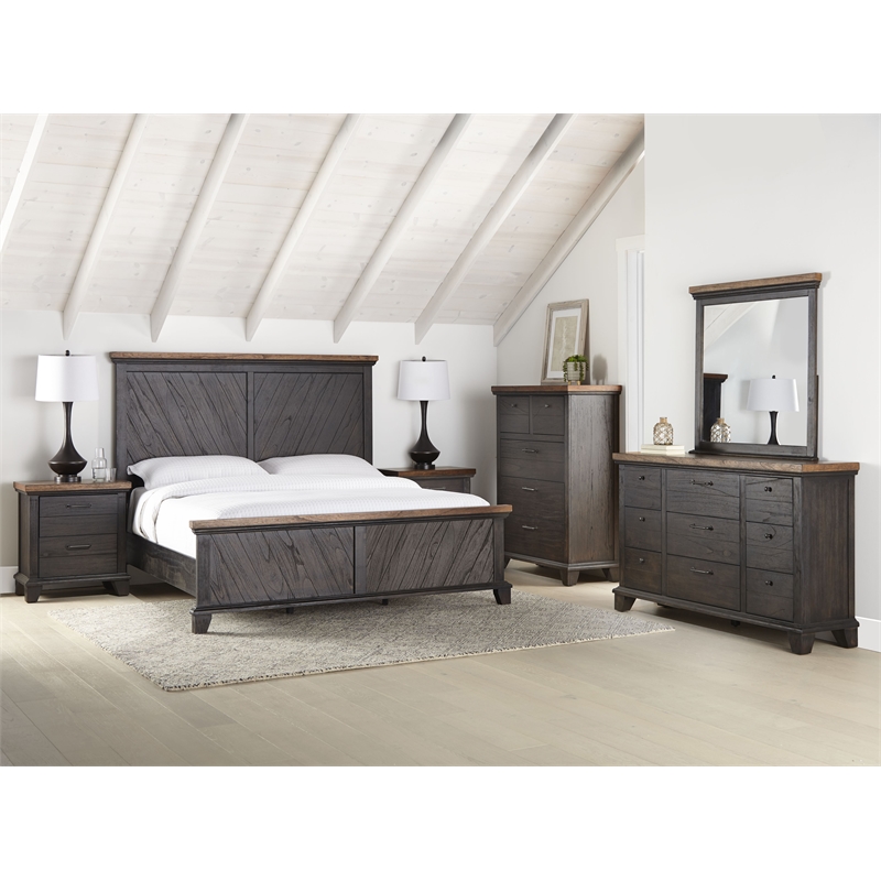 Bowery Hill Farmhouse Nine-Drawer Wood Dresser and Mirror in Chocolate