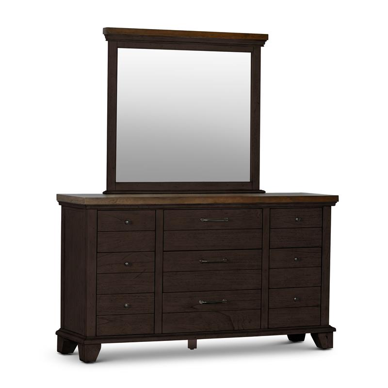 Bowery Hill Farmhouse Nine-Drawer Wood Dresser and Mirror in Chocolate