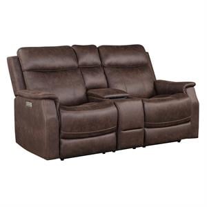 Bowery Hill Faux Leather Walnut Loveseat Rectangular Power Reclining 74&quot Minor Assembly Required