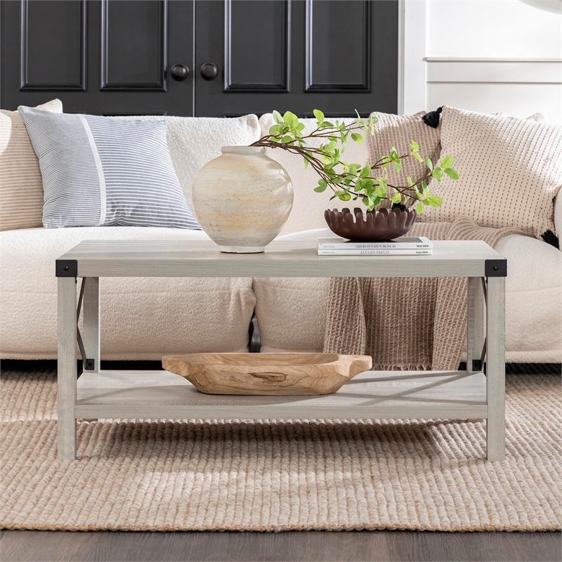 Bowery Hill Modern Farmhouse Coffee Table in Stone Gray Finish