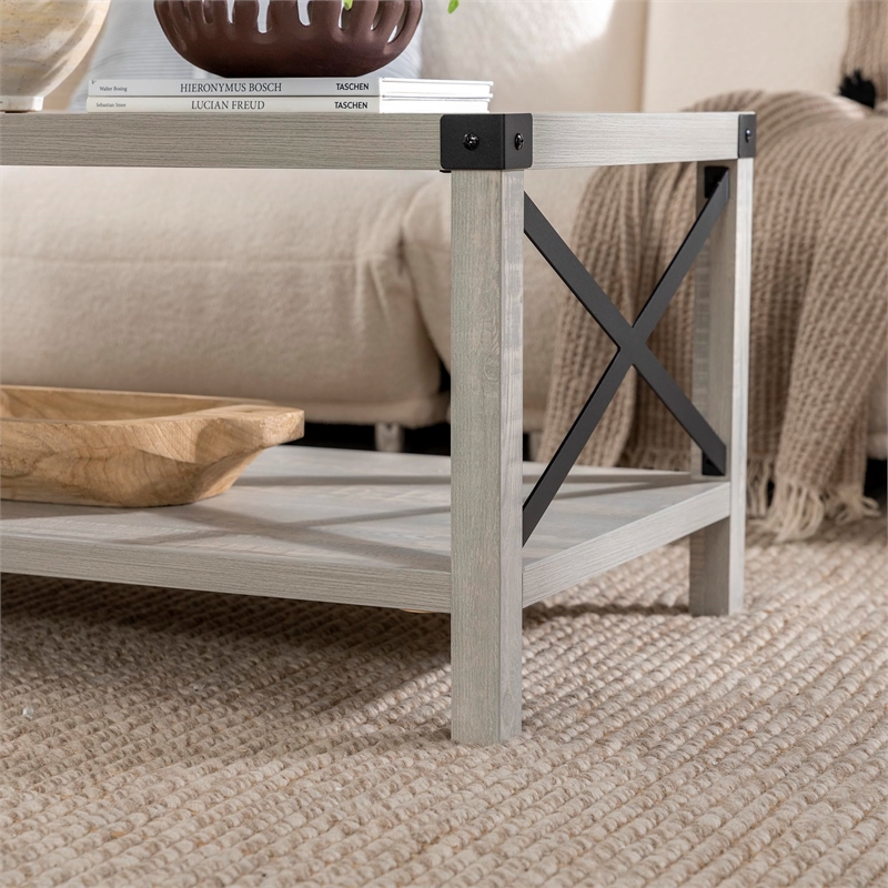 Bowery Hill Modern Farmhouse Coffee Table in Stone Gray Finish