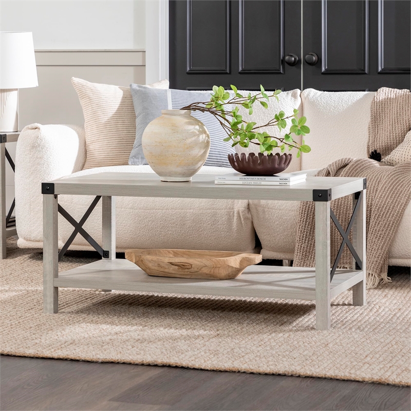 Bowery Hill Modern Farmhouse Coffee Table in Stone Gray Finish