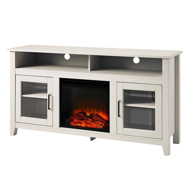 Bowery Hill Farmhouse Glass Door Fireplace TV Stand for TVs up to 65