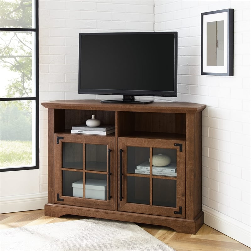 Bowery Hill Farmhouse Wood Corner TV stand for TVs up to 44